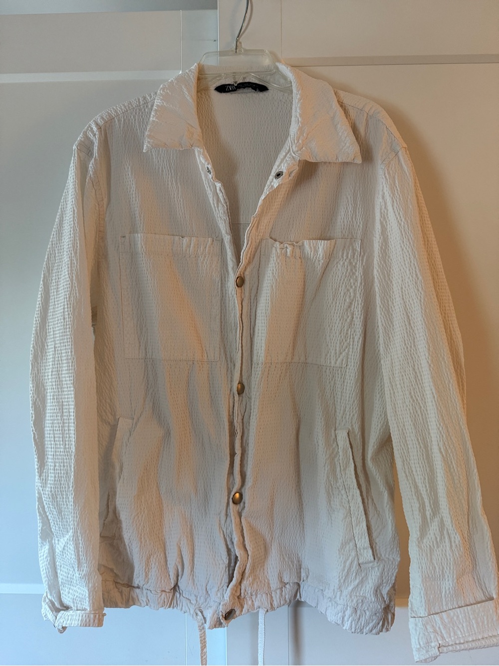 Lightweight White Snap Button Shacket sz L Tenniscore Preppy Travel